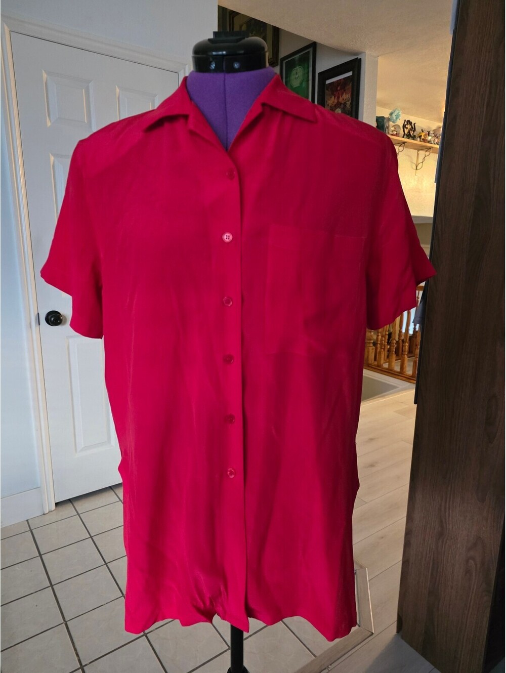 Womens RED 100% Silk vintage top size 2